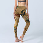 Buddha Stones Traditional Lotus Flower Cloud Pattern Print Gym Leggings Women's Yoga Pants