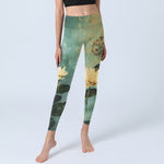 Buddha Stones Classical Lotus Flower Leaf Pattern Print Gym Leggings Women's Yoga Pants