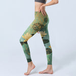 Buddha Stones Classical Lotus Flower Leaf Pattern Print Gym Leggings Women's Yoga Pants