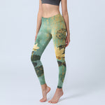 Buddha Stones Classical Lotus Flower Leaf Pattern Print Gym Leggings Women's Yoga Pants