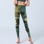 Buddha Stones Classical Lotus Flower Leaf Pattern Print Gym Leggings Women's Yoga Pants