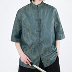 Buddha Stones Summer Frog-Button Half Sleeve Vine Leaf Flower Pattern Men's Shirt