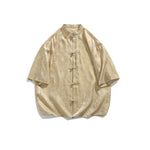 Buddha Stones Summer Frog-Button Half Sleeve Vine Leaf Flower Pattern Men's Shirt
