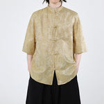 Buddha Stones Summer Frog-Button Half Sleeve Vine Leaf Flower Pattern Men's Shirt
