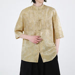 Buddha Stones Summer Frog-Button Half Sleeve Vine Leaf Flower Pattern Men's Shirt