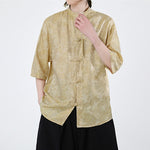 Buddha Stones Summer Frog-Button Half Sleeve Vine Leaf Flower Pattern Men's Shirt