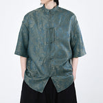 Buddha Stones Summer Frog-Button Half Sleeve Vine Leaf Flower Pattern Men's Shirt