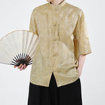 Buddha Stones Summer Frog-Button Half Sleeve Vine Leaf Flower Pattern Men's Shirt