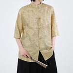Buddha Stones Summer Frog-Button Half Sleeve Vine Leaf Flower Pattern Men's Shirt