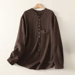 Buddha Stones Spring Plain V-Neck Long Sleeve Women's Cotton Shirt