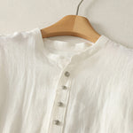 Buddha Stones Spring Plain V-Neck Long Sleeve Women's Cotton Shirt
