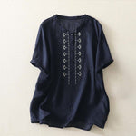 Buddha Stones Summer Floral Pattern Crew Neck Short Sleeve Women's Polyester Shirt