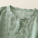 Buddha Stones Summer Floral Pattern Crew Neck Short Sleeve Women's Polyester Shirt