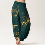 Buddha Stones Pure Cotton Classical Bamboo Pattern Women's Elastic Waist Harem Pants