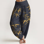 Buddha Stones Pure Cotton Classical Bamboo Pattern Women's Elastic Waist Harem Pants