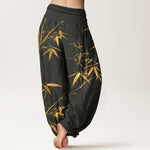 Buddha Stones Pure Cotton Classical Bamboo Pattern Women's Elastic Waist Harem Pants