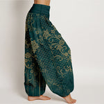 Buddha Stones Pure Cotton Classical Flower Leaf Vine Pattern Women's Elastic Waist Harem Pants