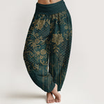 Buddha Stones Pure Cotton Classical Flower Leaf Vine Pattern Women's Elastic Waist Harem Pants