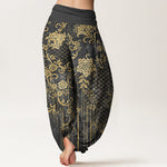 Buddha Stones Pure Cotton Classical Flower Leaf Vine Pattern Women's Elastic Waist Harem Pants
