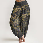 Buddha Stones Pure Cotton Classical Flower Leaf Vine Pattern Women's Elastic Waist Harem Pants