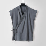 Buddha Stones Summer Solid Color V-Neck Sleeveless Men's Cotton Linen Vest