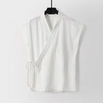 Buddha Stones Summer Solid Color V-Neck Sleeveless Men's Cotton Linen Vest
