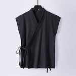 Buddha Stones Summer Solid Color V-Neck Sleeveless Men's Cotton Linen Vest