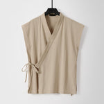 Buddha Stones Summer Solid Color V-Neck Sleeveless Men's Cotton Linen Vest