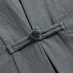 Buddha Stones Summer Solid Color V-Neck Frog-Button Sleeveless Men's Cotton Linen Vest