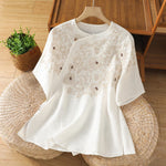 Buddha Stones Casual Floral Pattern Crew Neck Women's Cotton T-shirt