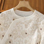 Buddha Stones Casual Floral Pattern Crew Neck Women's Cotton T-shirt