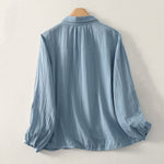 Buddha Stones Solid Color Crew Neck Long Sleeve Women's Polyester Shirt