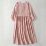 Buddha Stones Spring Solid Color Lace-up Crew Neck Design Three Quarter Sleeve Women's Midi Dress