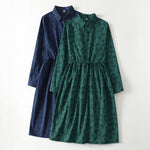 Buddha Stones Spring Grass Vines Print Buttons Design Long Sleeve Midi Dress With Pockets