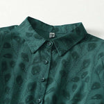 Buddha Stones Spring Grass Vines Print Buttons Design Long Sleeve Midi Dress With Pockets