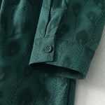 Buddha Stones Spring Grass Vines Print Buttons Design Long Sleeve Midi Dress With Pockets