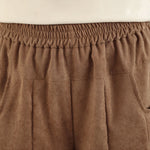 Buddha Stones Spring Plain Brown Corduroy Women's Wide Leg Pants With Pockets