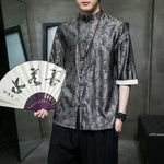 Buddha Stones Summer Cashew Flowers Pattern Men's Frog-Button Half Sleeve Shirts