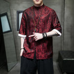 Buddha Stones Summer Cashew Flowers Pattern Men's Frog-Button Half Sleeve Shirts