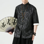Buddha Stones Summer Cashew Flowers Pattern Men's Frog-Button Half Sleeve Shirts