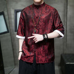 Buddha Stones Summer Cashew Flowers Pattern Men's Frog-Button Half Sleeve Shirts