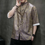 Buddha Stones Summer Cashew Flowers Pattern Men's Frog-Button Half Sleeve Shirts
