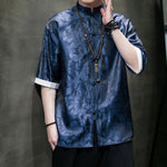 Buddha Stones Summer Cashew Flowers Pattern Men's Frog-Button Half Sleeve Shirts