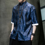 Buddha Stones Summer Cashew Flowers Pattern Men's Frog-Button Half Sleeve Shirts