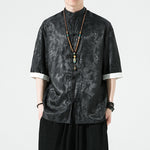 Buddha Stones Summer Cashew Flowers Pattern Men's Frog-Button Half Sleeve Shirts