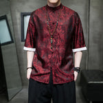 Buddha Stones Summer Cashew Flowers Pattern Men's Frog-Button Half Sleeve Shirts