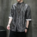 Buddha Stones Summer Cashew Flowers Pattern Men's Frog-Button Half Sleeve Shirts
