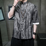 Buddha Stones Summer Cashew Flowers Pattern Men's Frog-Button Half Sleeve Shirts