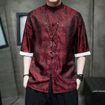 Buddha Stones Summer Cashew Flowers Pattern Men's Frog-Button Half Sleeve Shirts