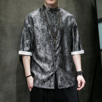 Buddha Stones Summer Cashew Flowers Pattern Men's Frog-Button Half Sleeve Shirts